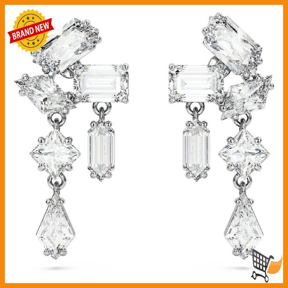 Crystal Drop Earrings Rhodium Setting 1.06 Inch Dangle Jewelry